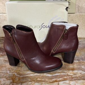 Natural Soul Women's Wine Leather Ankle Booties with Side Zip